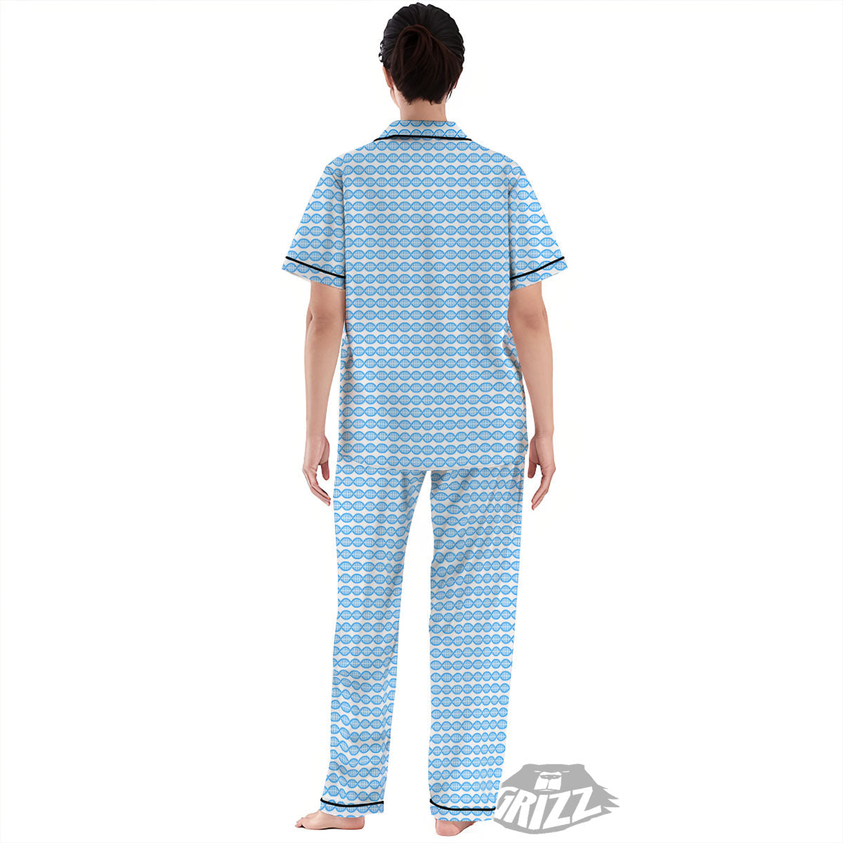 DNA White And Blue Print Pattern Women's Pajamas Set-grizzshop