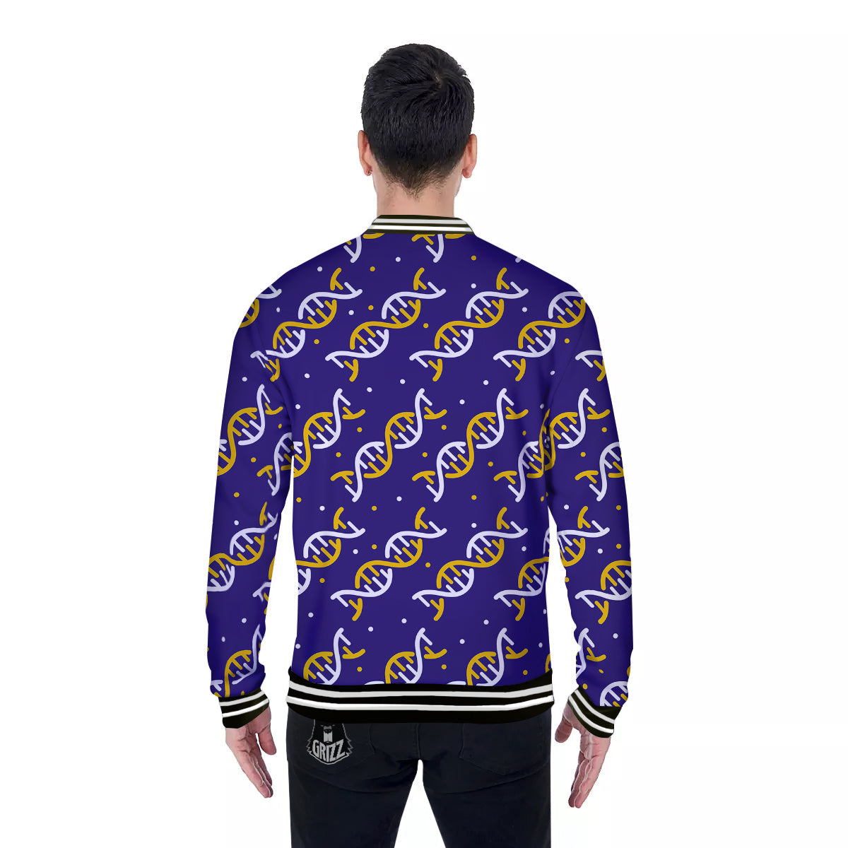 DNA Yellow And White Print Pattern Baseball Jacket-grizzshop