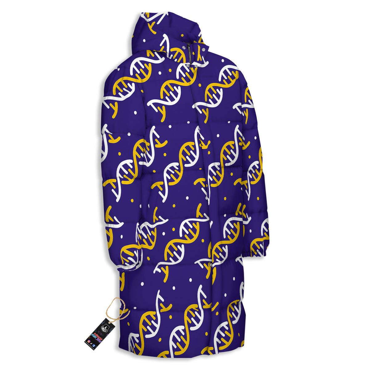 DNA Yellow And White Print Pattern Long Down Jacket-grizzshop
