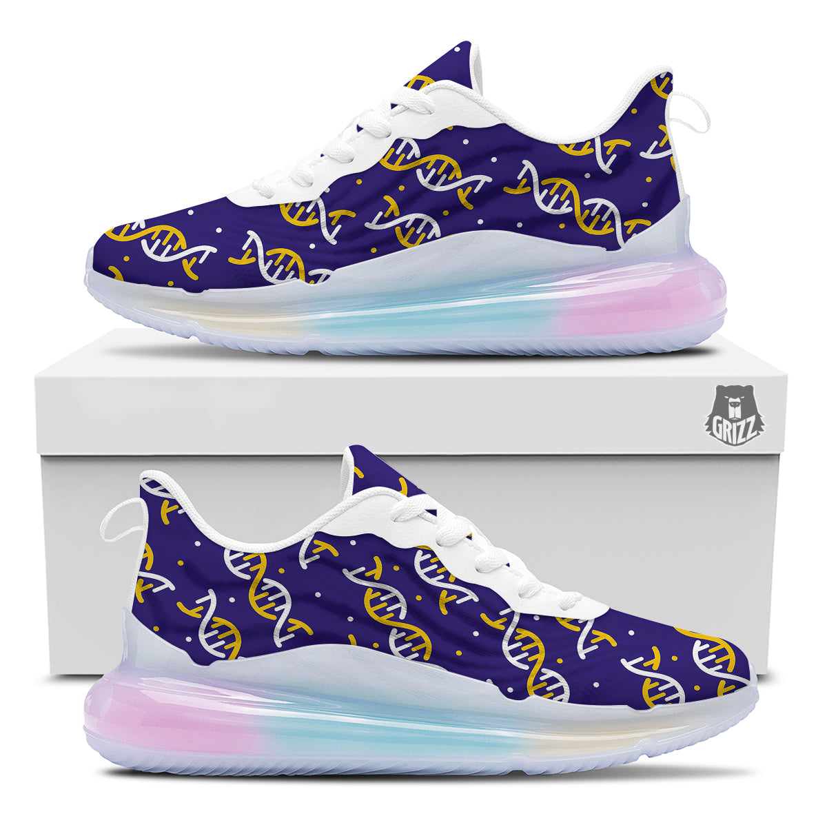 DNA Yellow And White Print Pattern Running Sneakers-grizzshop