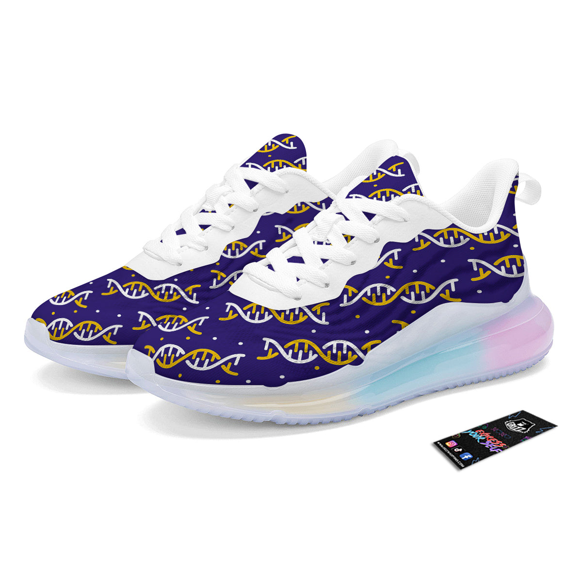 DNA Yellow And White Print Pattern Running Sneakers-grizzshop
