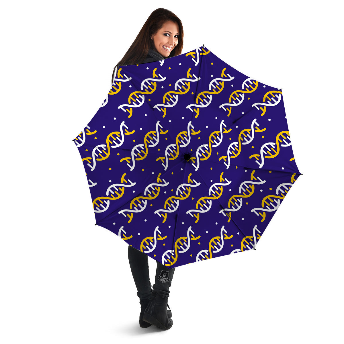 DNA Yellow And White Print Pattern Umbrella-grizzshop