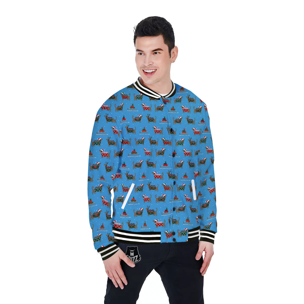 Dachshund Christmas Santa Print Baseball Jacket-grizzshop