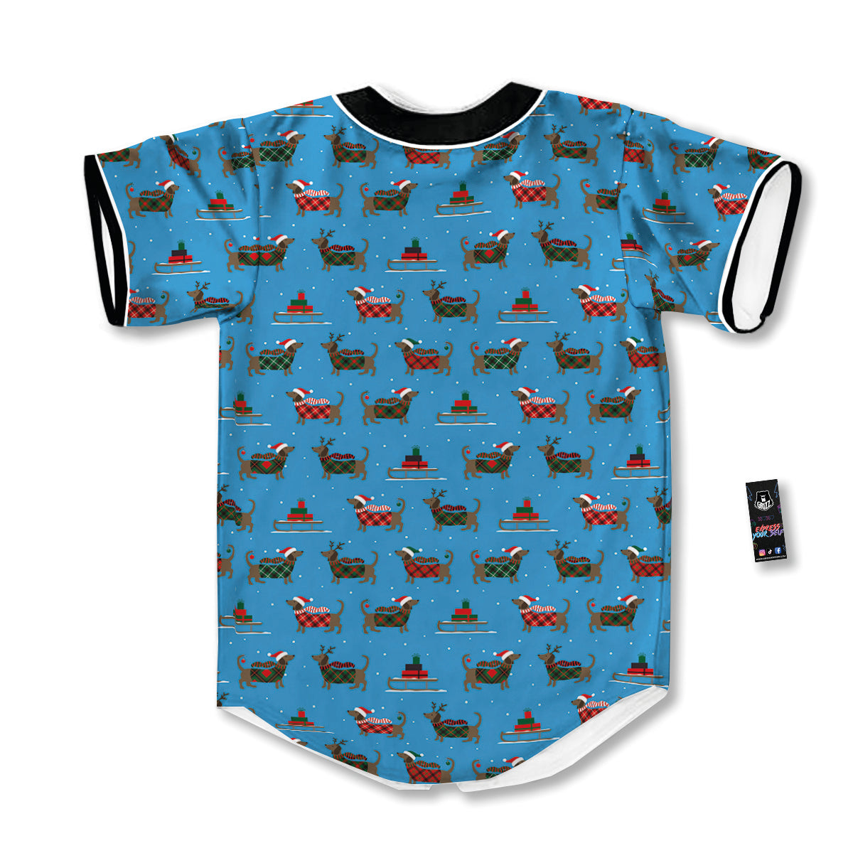 Dachshund Christmas Santa Print Baseball Jersey-grizzshop