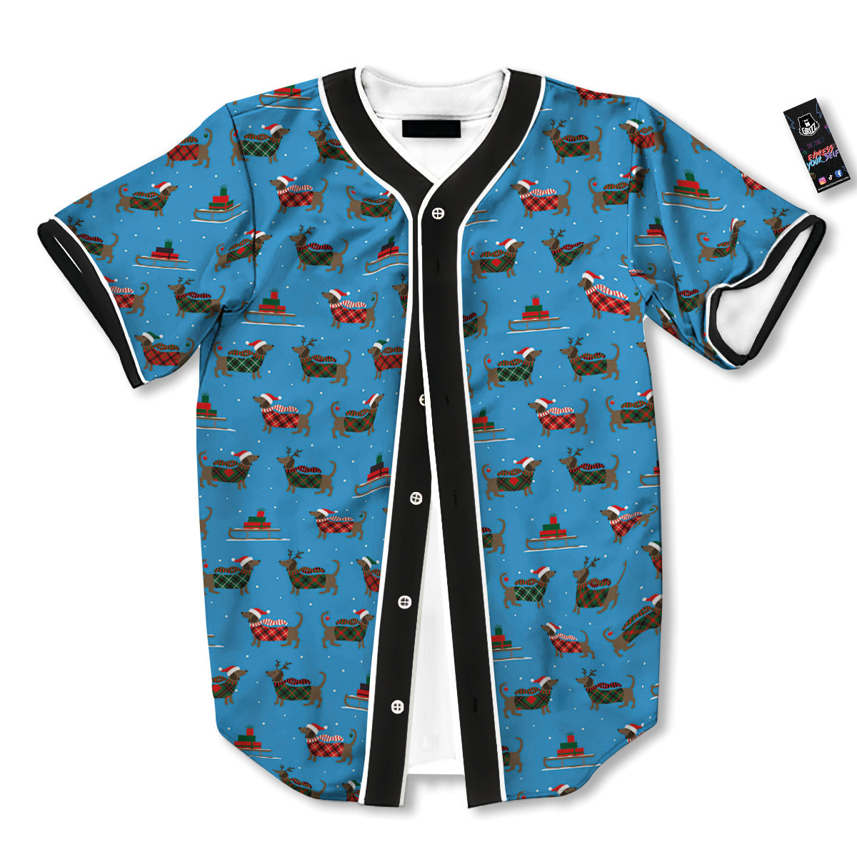 Dachshund Christmas Santa Print Baseball Jersey-grizzshop