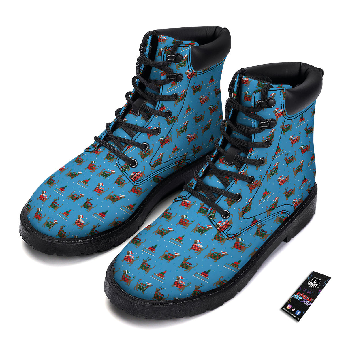 Dachshund Christmas Santa Print Boots-grizzshop
