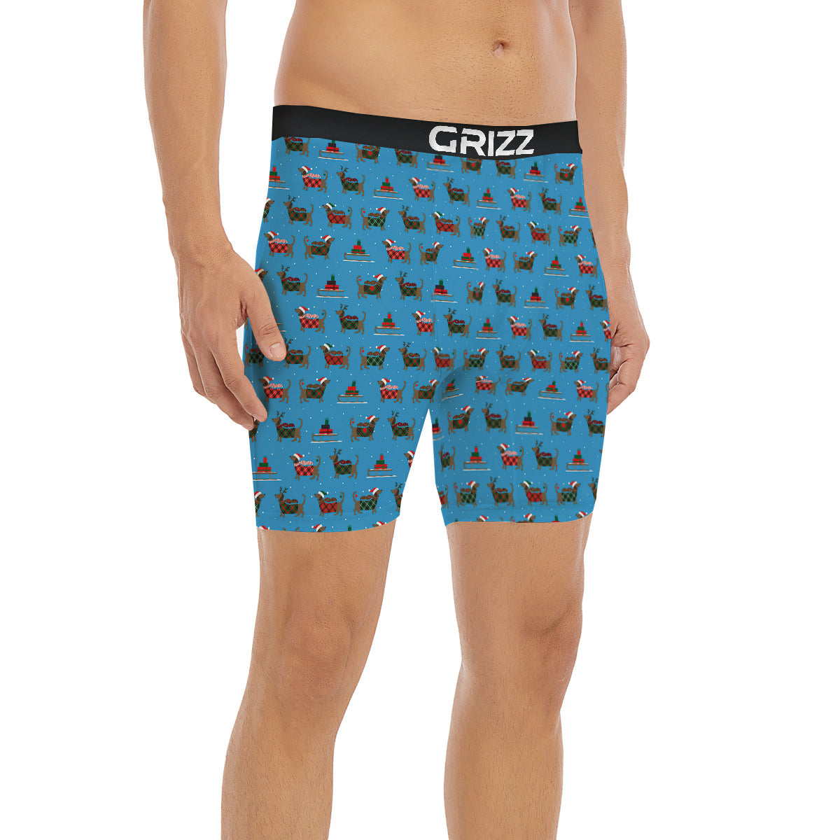 Dachshund Christmas Santa Print Boxer Briefs-grizzshop