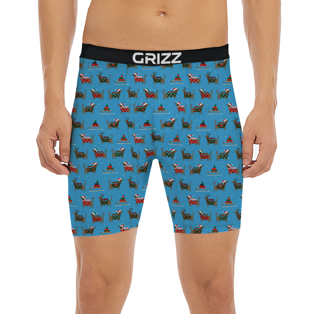 Dachshund Christmas Santa Print Boxer Briefs-grizzshop