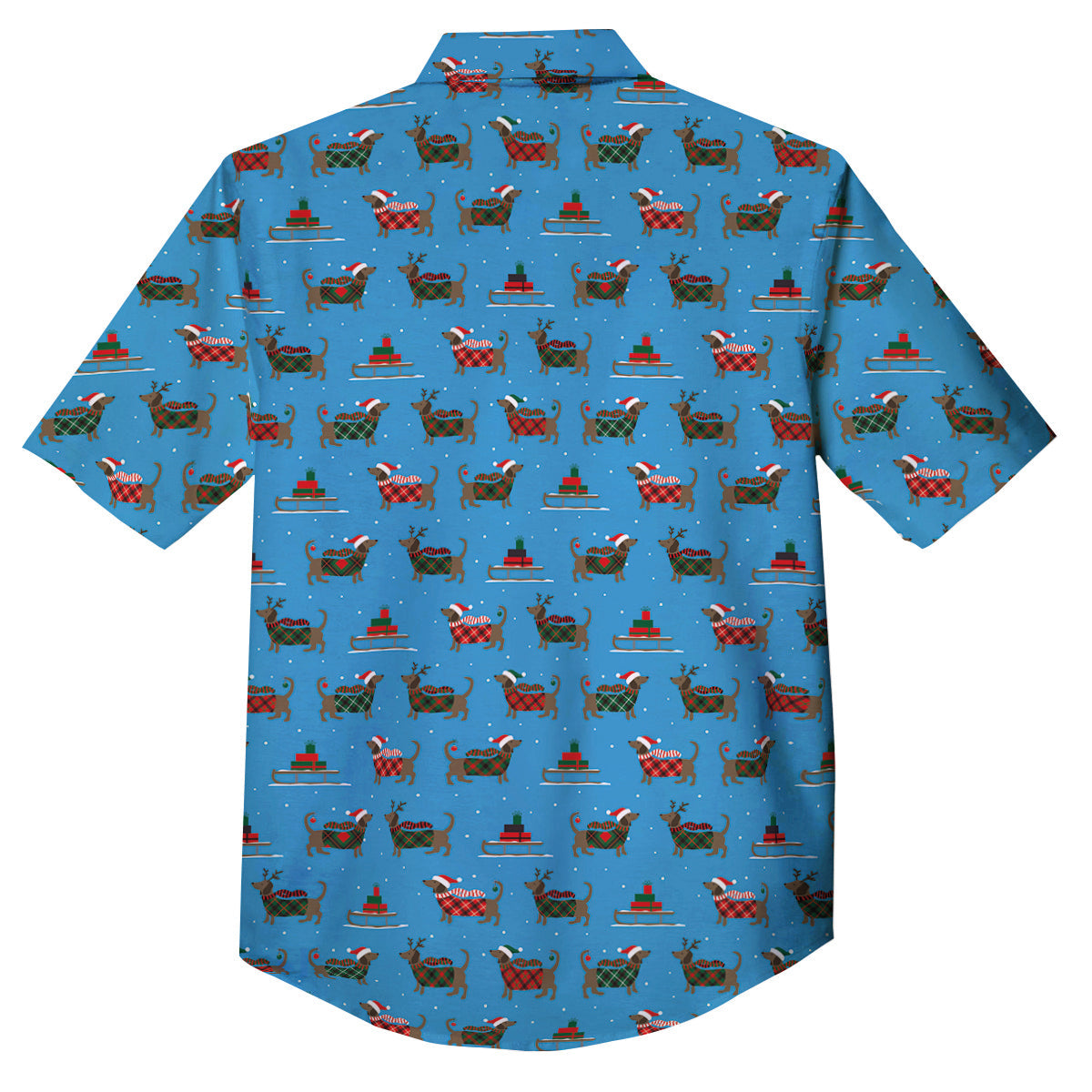Dachshund Christmas Santa Print Button Up Shirt-grizzshop
