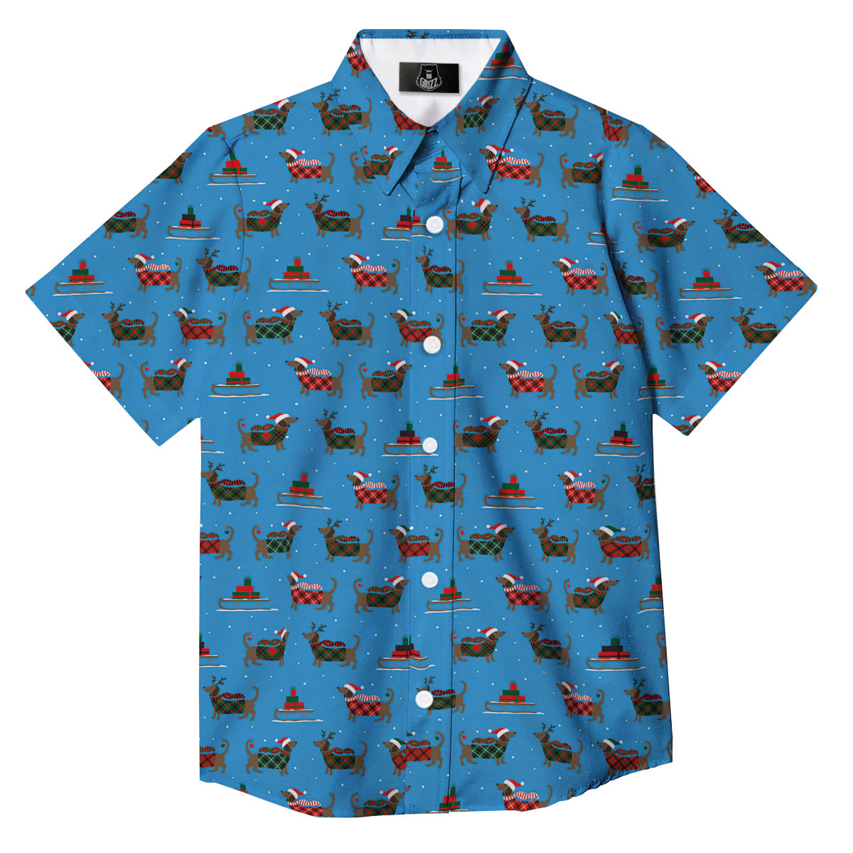 Dachshund Christmas Santa Print Button Up Shirt-grizzshop