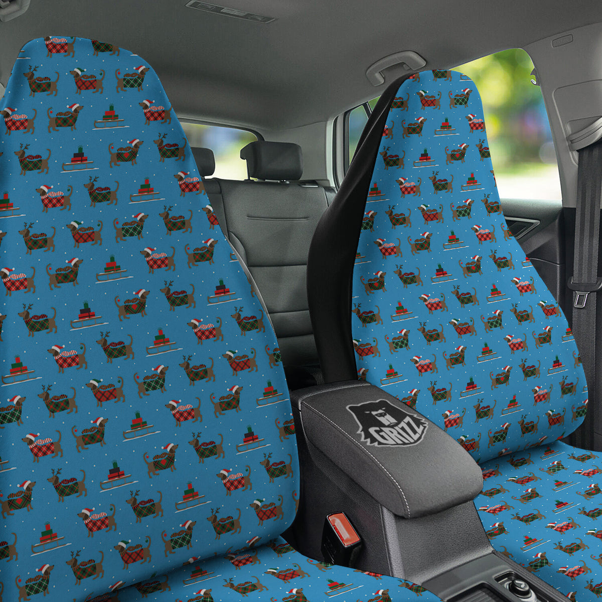Dachshund Christmas Santa Print Car Seat Covers-grizzshop