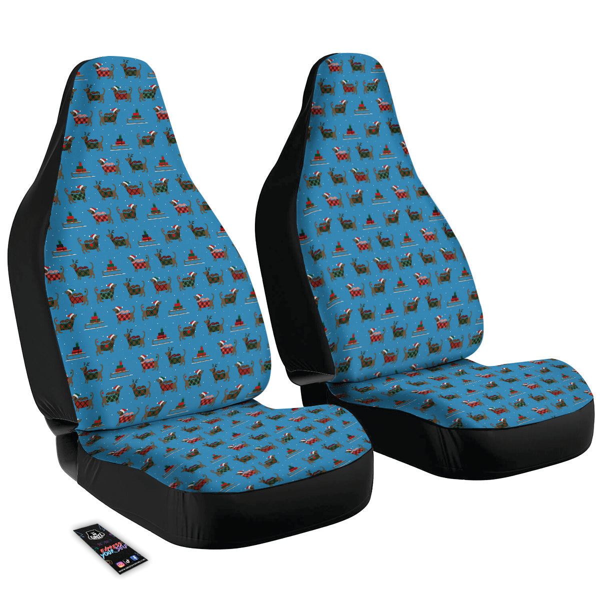 Dachshund Christmas Santa Print Car Seat Covers-grizzshop