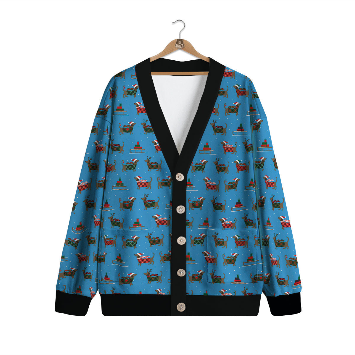 Dachshund Christmas Santa Print Cardigan-grizzshop