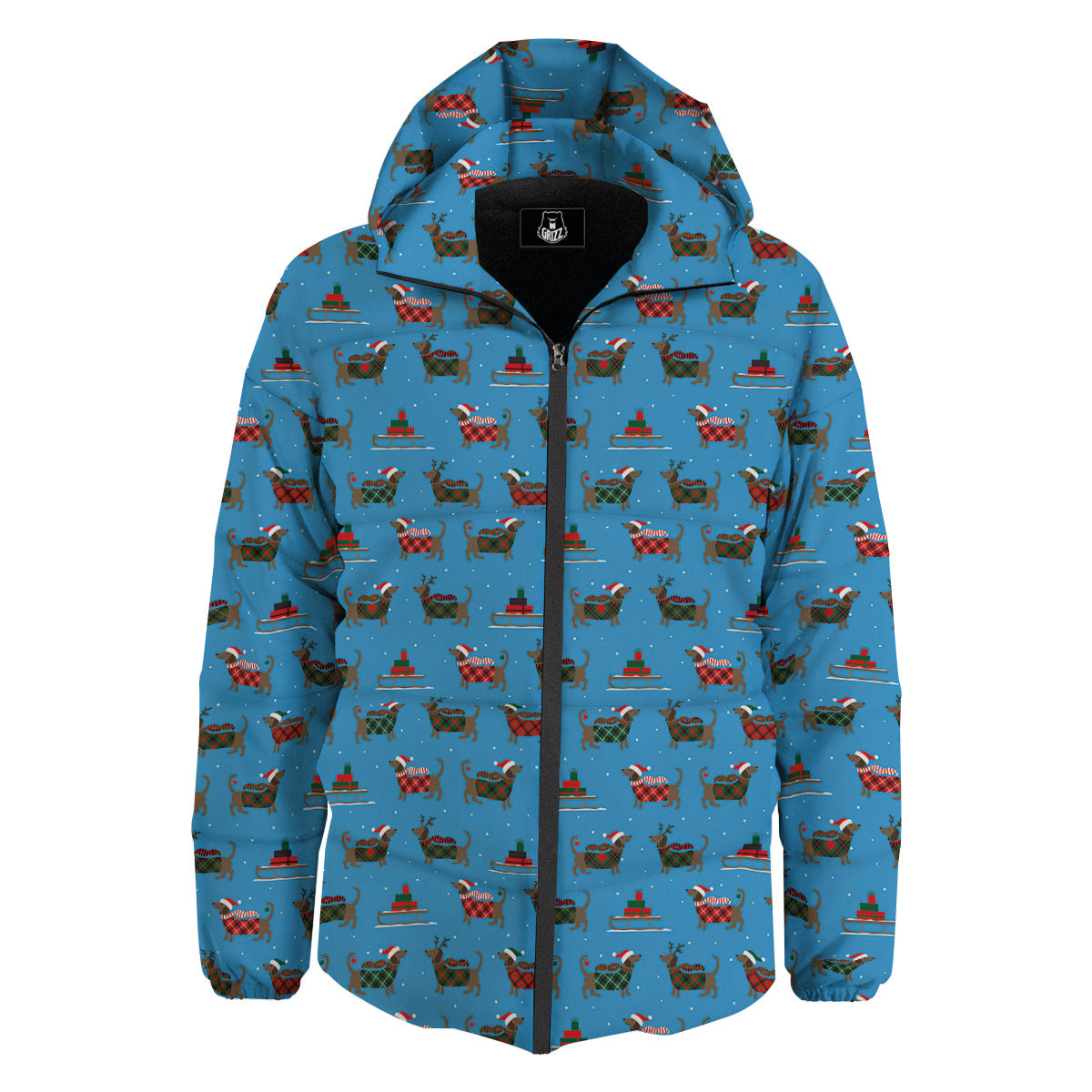 Dachshund Christmas Santa Print Down Jacket-grizzshop