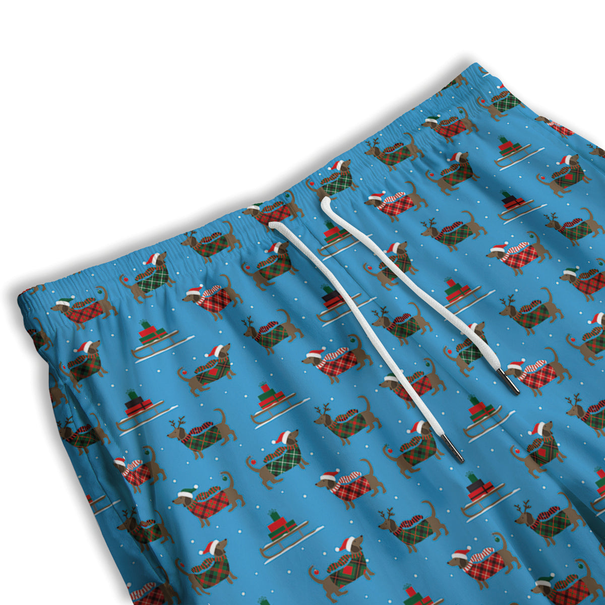 Dachshund Christmas Santa Print Men's Athletic Shorts