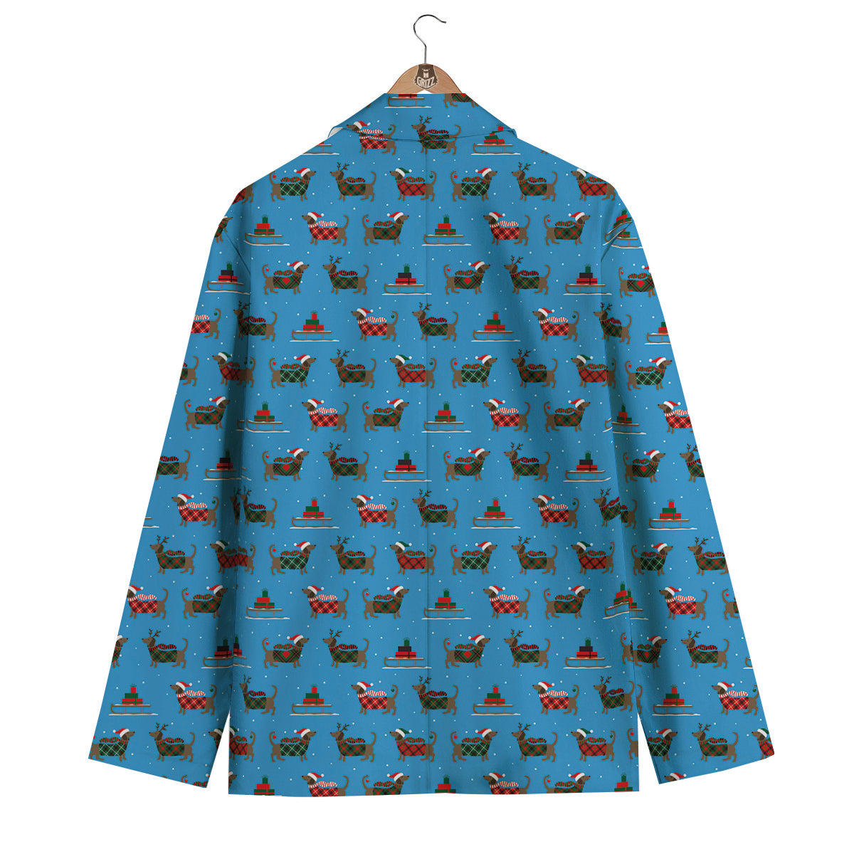 Dachshund Christmas Santa Print Men's Blazer-grizzshop