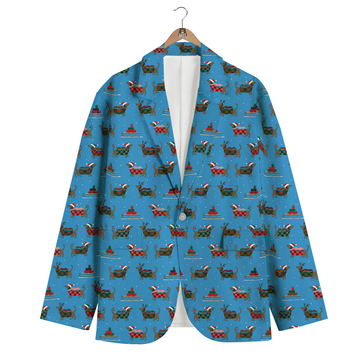 Dachshund Christmas Santa Print Men's Blazer-grizzshop