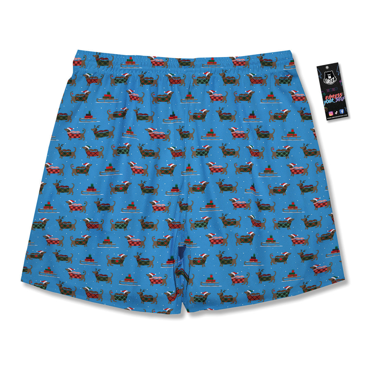 Dachshund Christmas Santa Print Men's Running Shorts-grizzshop