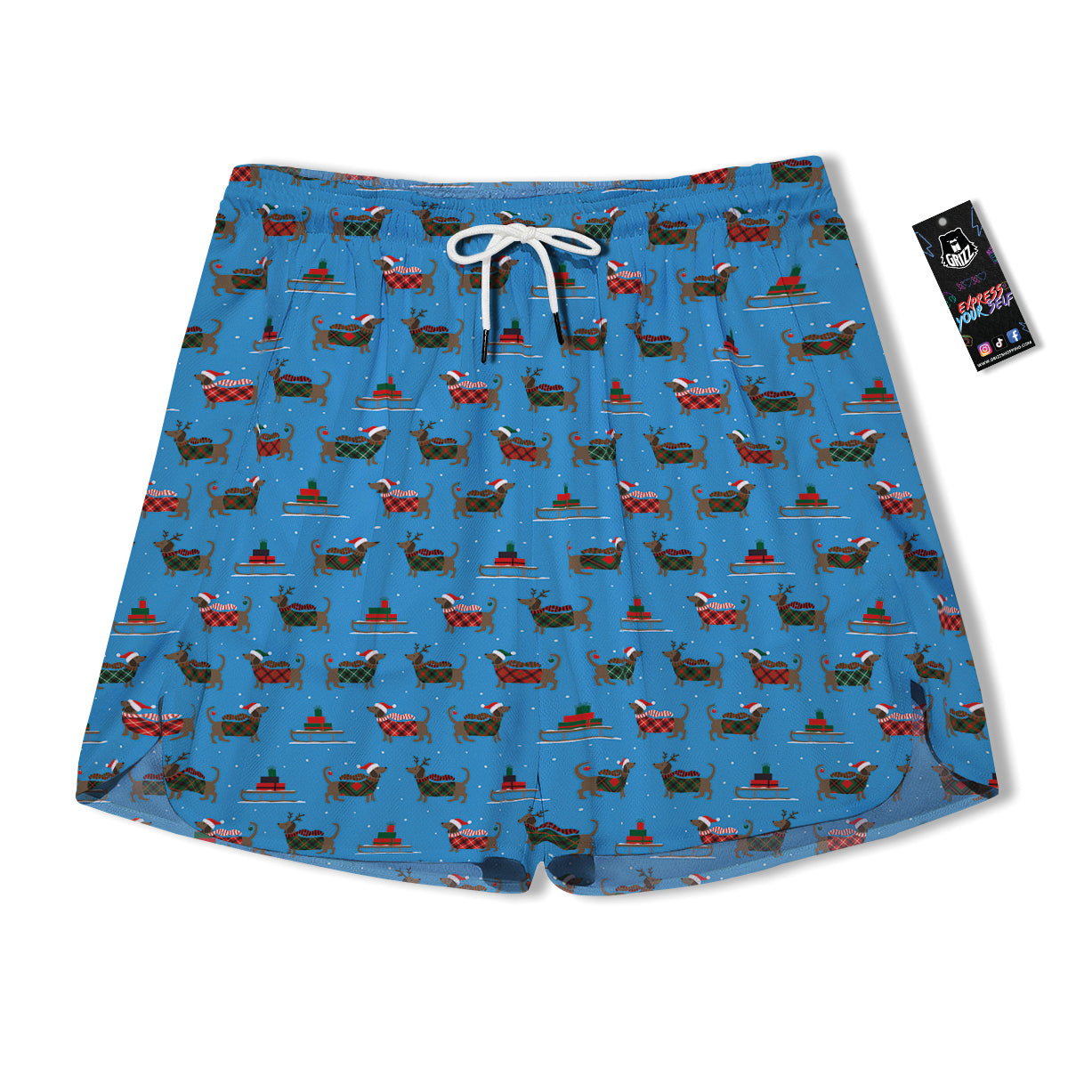 Dachshund Christmas Santa Print Men's Running Shorts-grizzshop