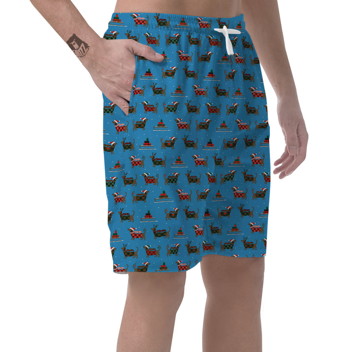 Dachshund Christmas Santa Print Men's Shorts-grizzshop