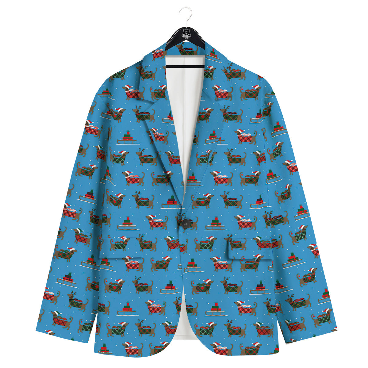 Dachshund Christmas Santa Print Men's Sport Coat-grizzshop