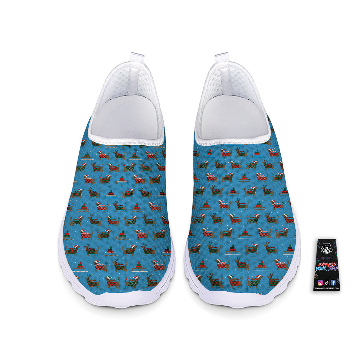 Dachshund Christmas Santa Print Nurse Shoes-grizzshop