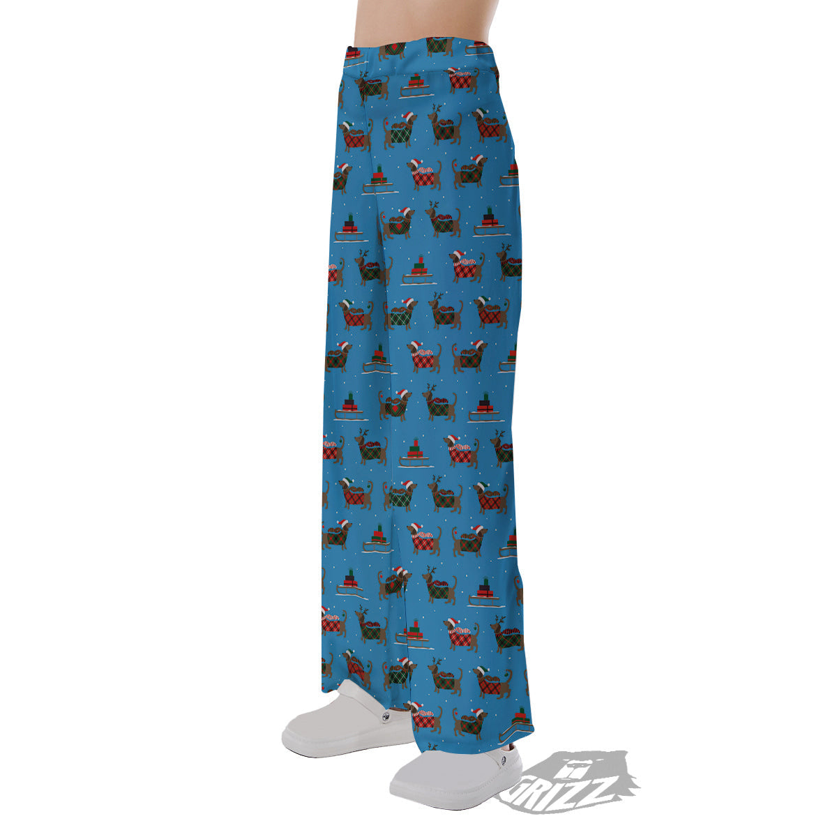 Dachshund Christmas Santa Print Pajama Pants-grizzshop