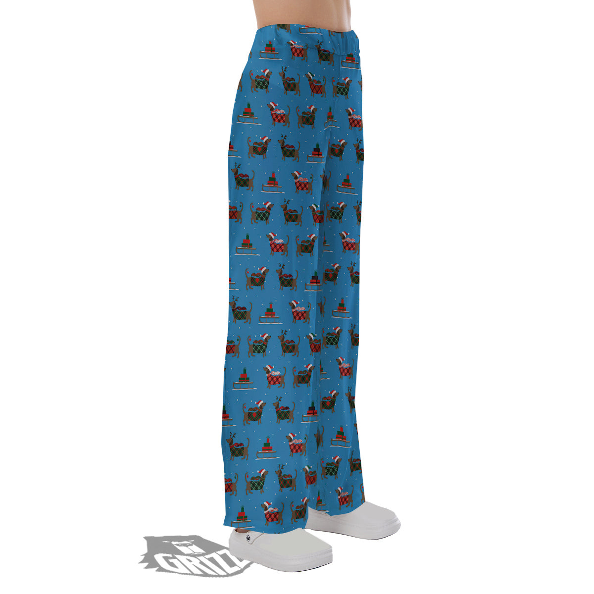 Dachshund Christmas Santa Print Pajama Pants-grizzshop