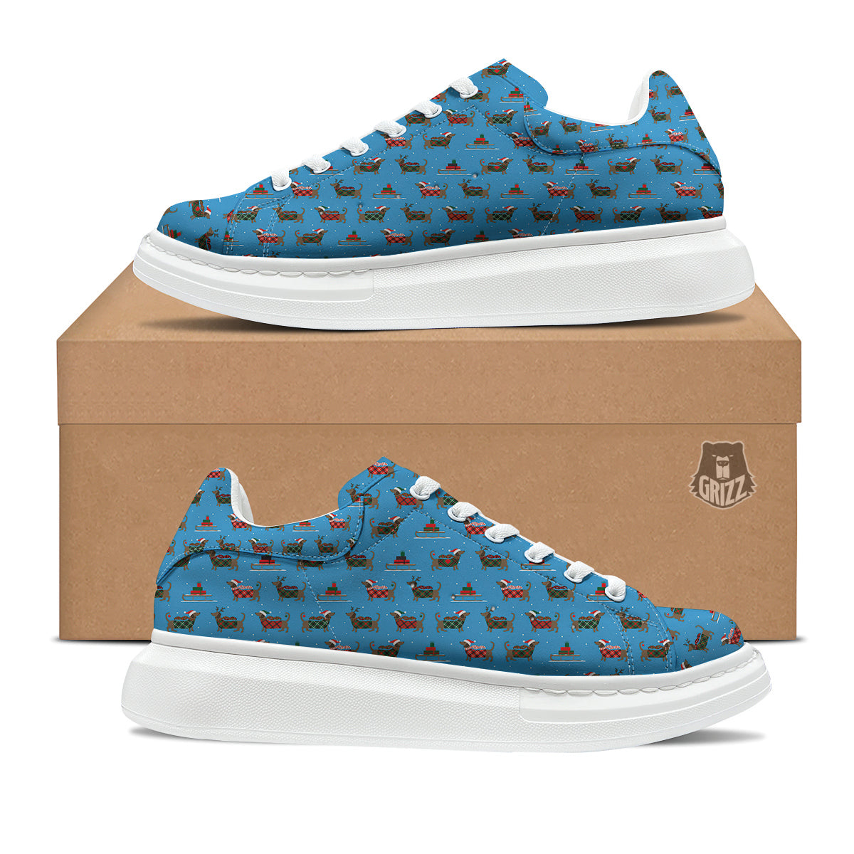Dachshund Christmas Santa Print Platform Shoes-grizzshop