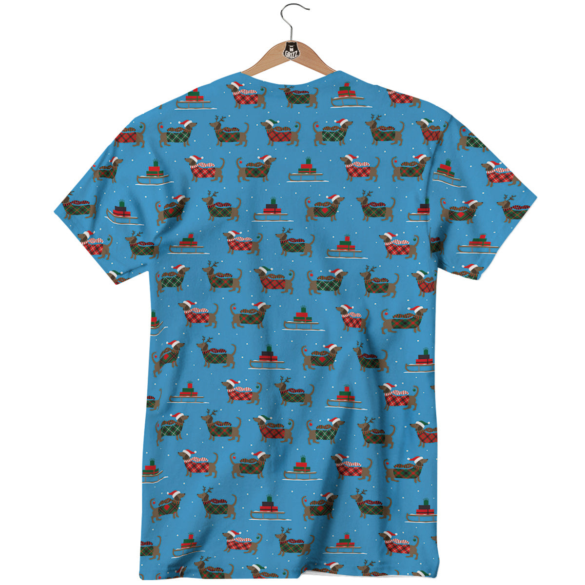 Dachshund Christmas Santa Print T-Shirt-grizzshop