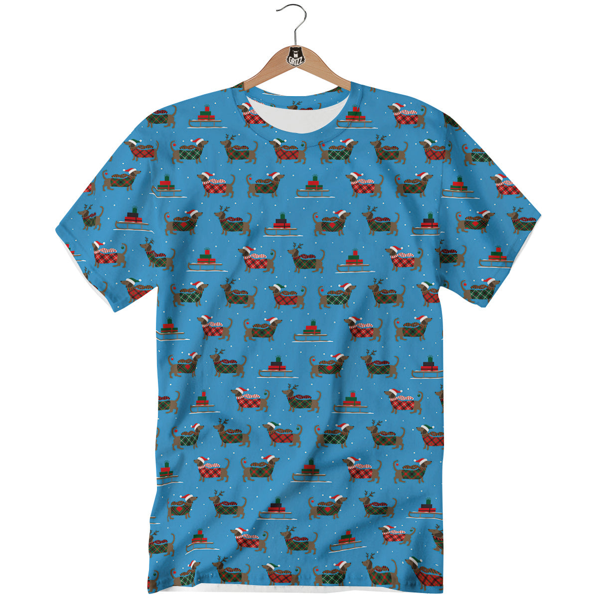 Dachshund Christmas Santa Print T-Shirt-grizzshop
