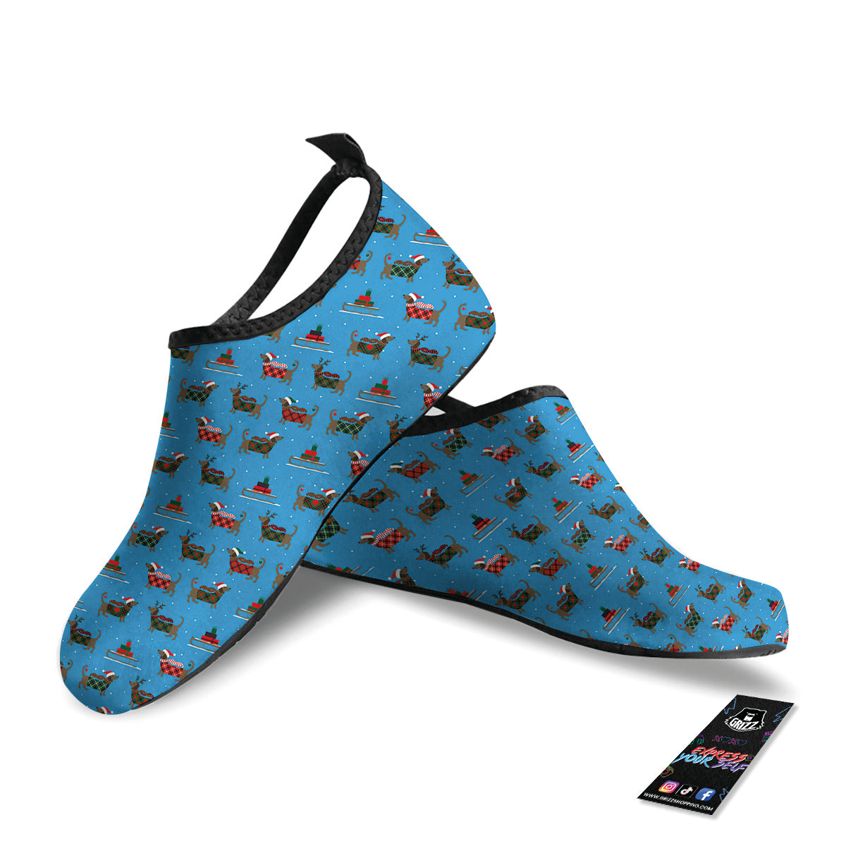 Dachshund Christmas Santa Print Water Shoes-grizzshop