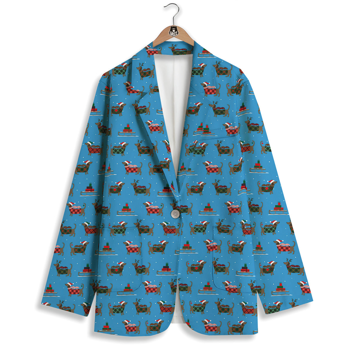 Dachshund Christmas Santa Print Women's Blazer-grizzshop