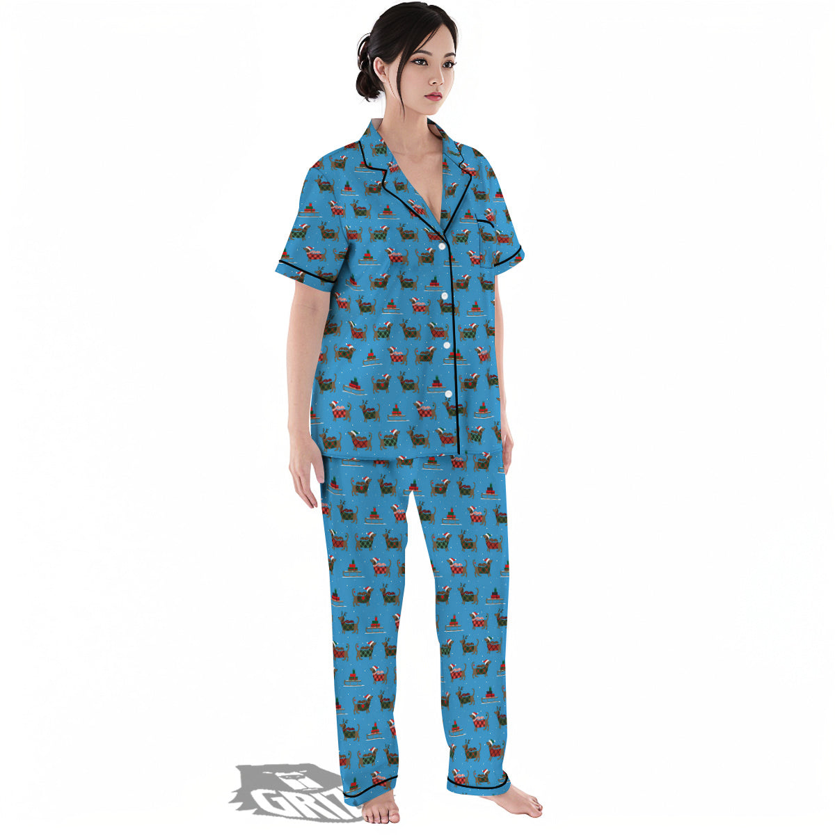 Dachshund Christmas Santa Print Women's Pajamas Set-grizzshop