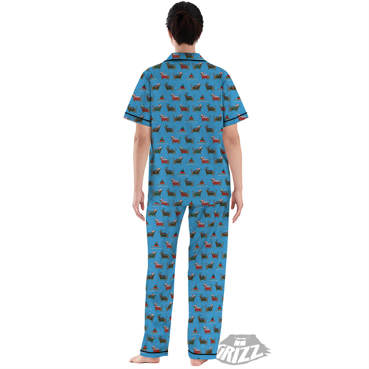 Dachshund Christmas Santa Print Women's Pajamas Set-grizzshop