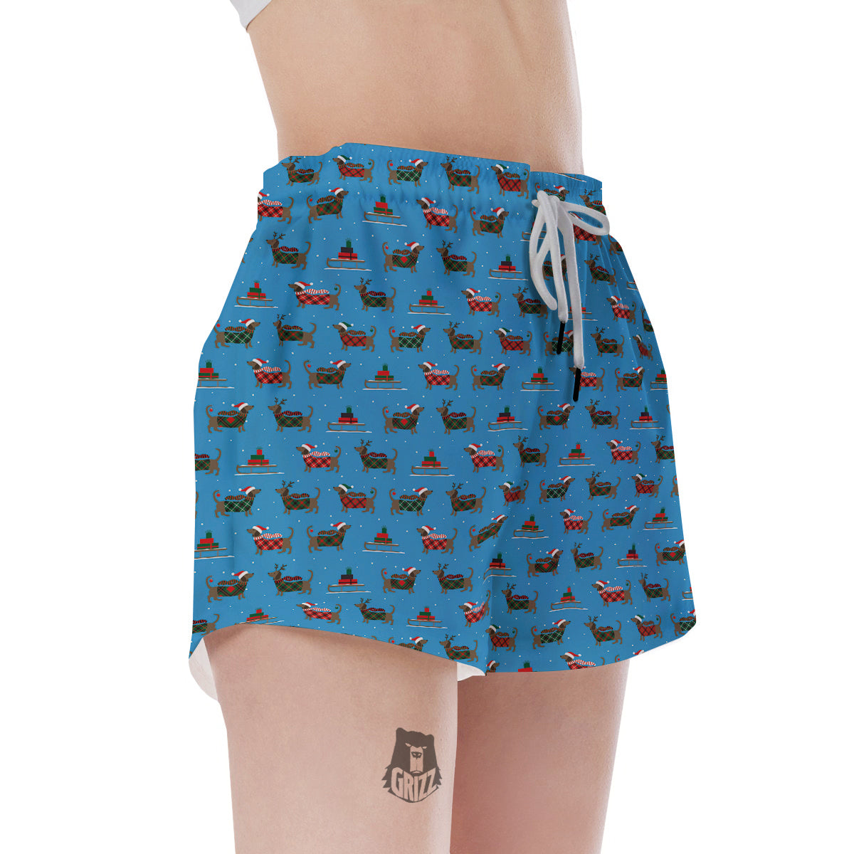 Dachshund Christmas Santa Print Women's Shorts-grizzshop