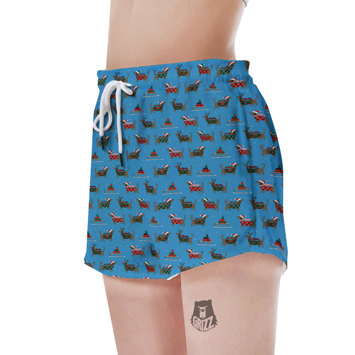 Dachshund Christmas Santa Print Women's Shorts-grizzshop