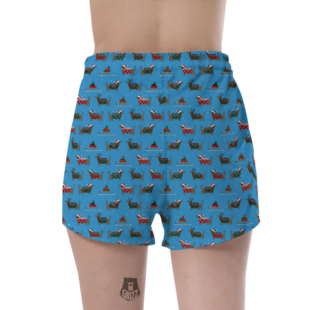 Dachshund Christmas Santa Print Women's Shorts-grizzshop