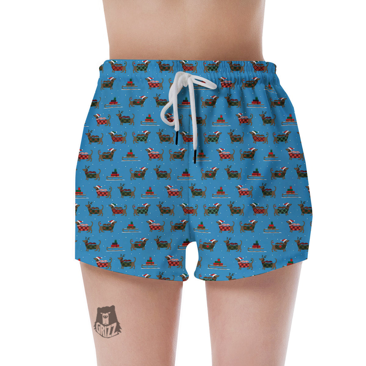 Dachshund Christmas Santa Print Women's Shorts-grizzshop