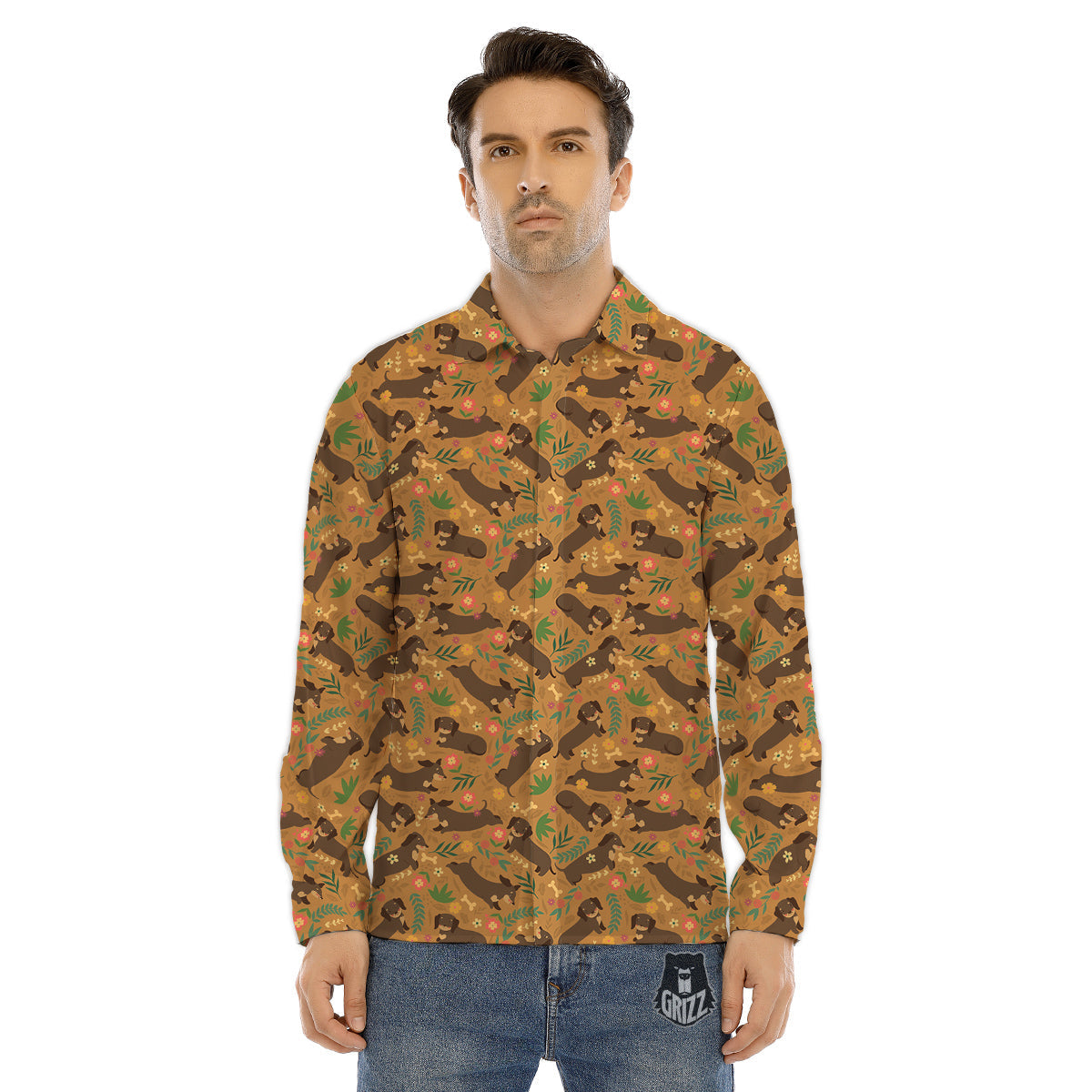 Dachshund Cute Print Pattern Men's Dress Shirts-grizzshop