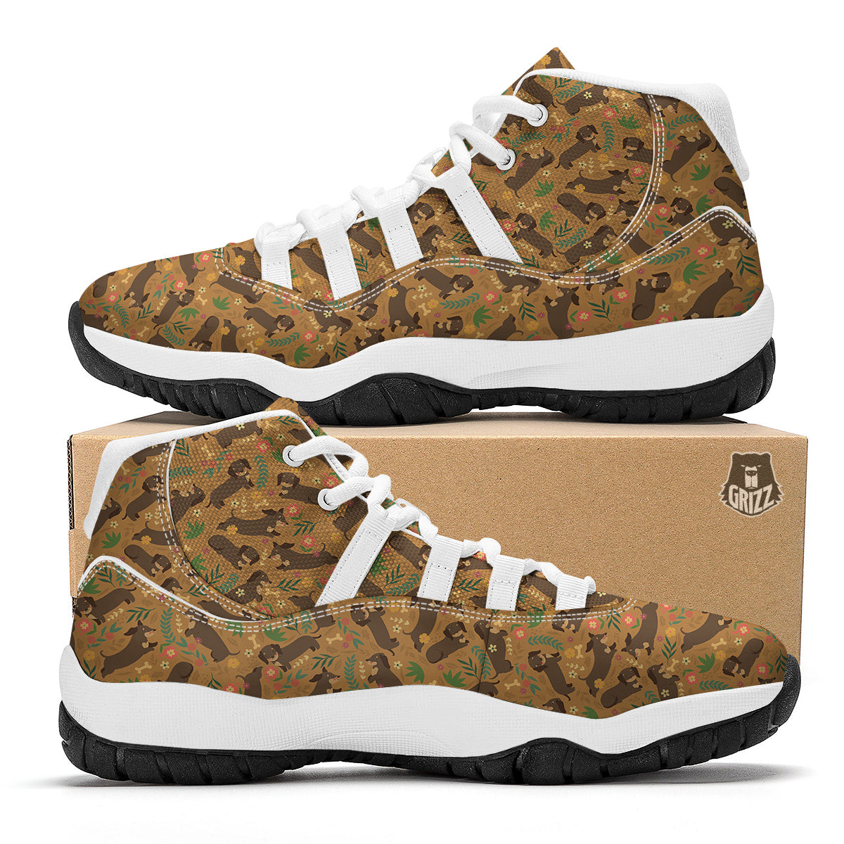 Dachshund Cute Print Pattern White Bball Shoes-grizzshop