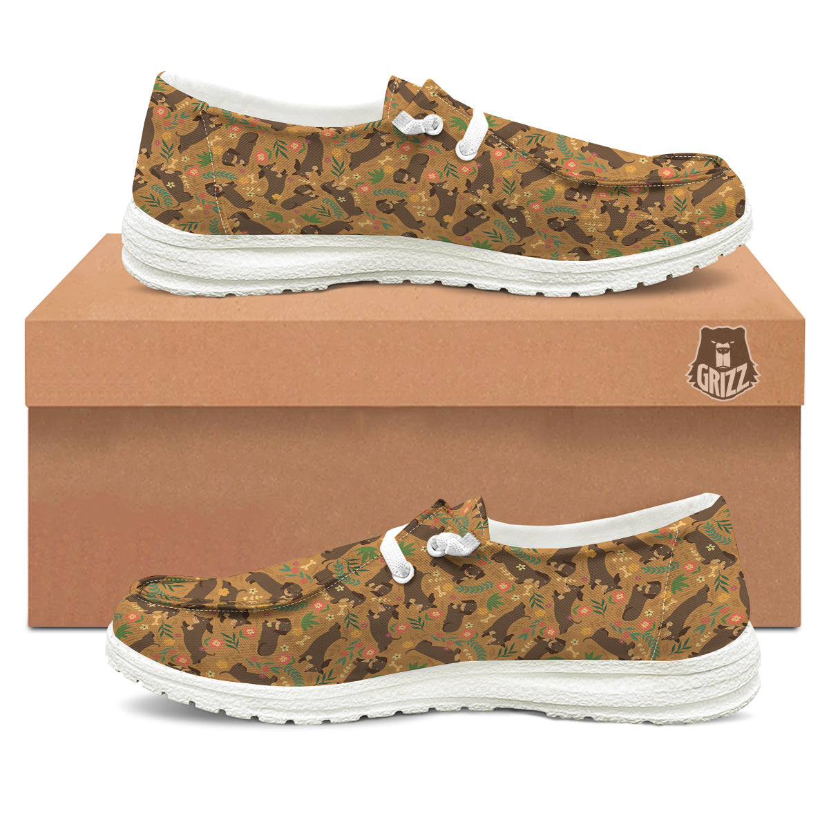 Dachshund Cute Print Pattern White Loafers-grizzshop
