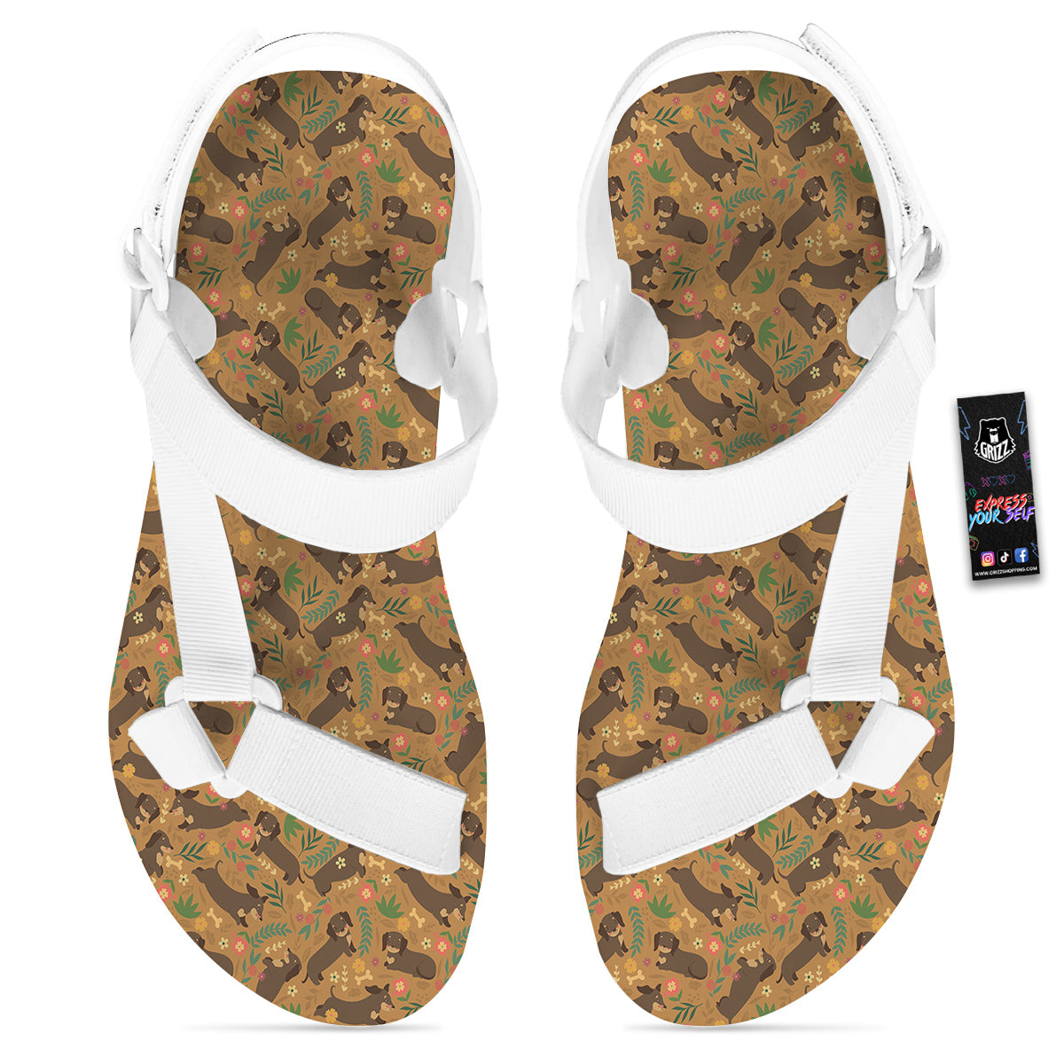 Dachshund Cute Print Pattern White Open Toe Sandals-grizzshop
