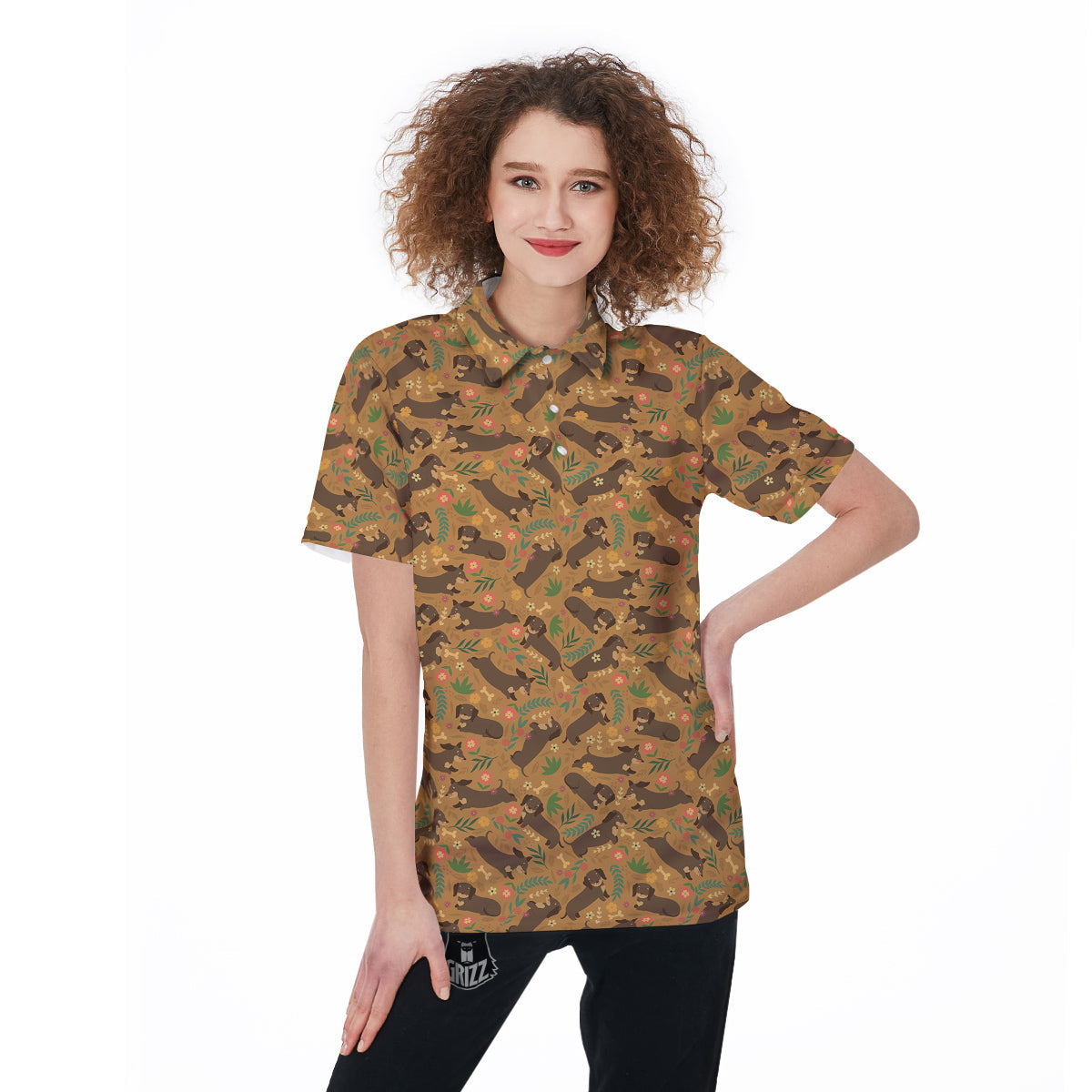 Dachshund Cute Print Pattern Women's Golf Shirts-grizzshop