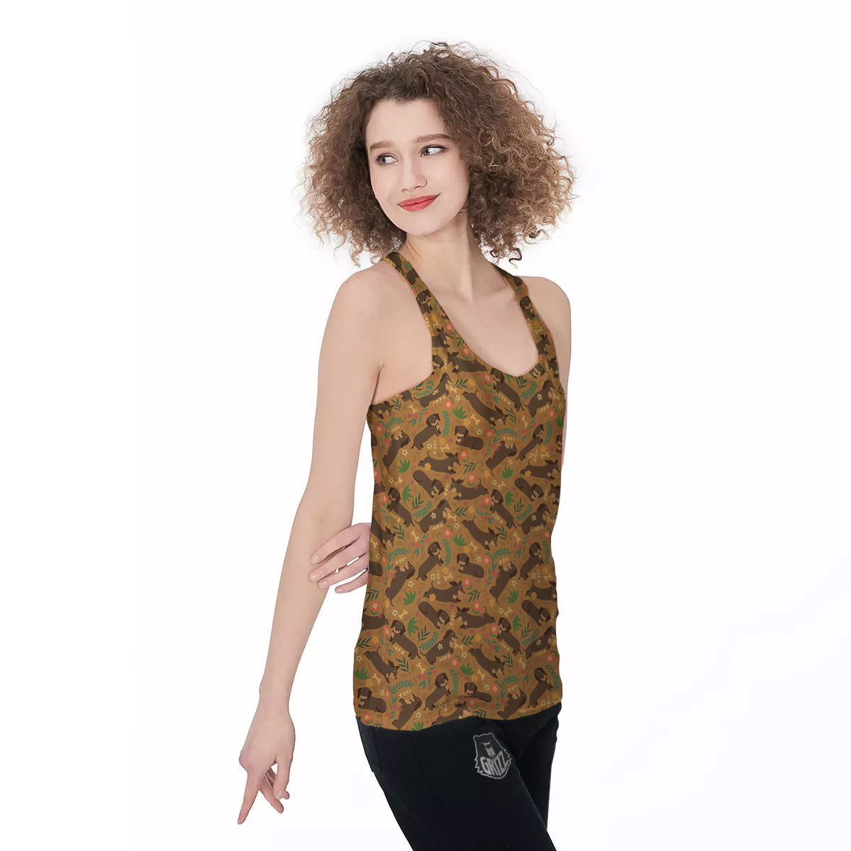Dachshund Cute Print Pattern Women's Racerback Tank Top-grizzshop