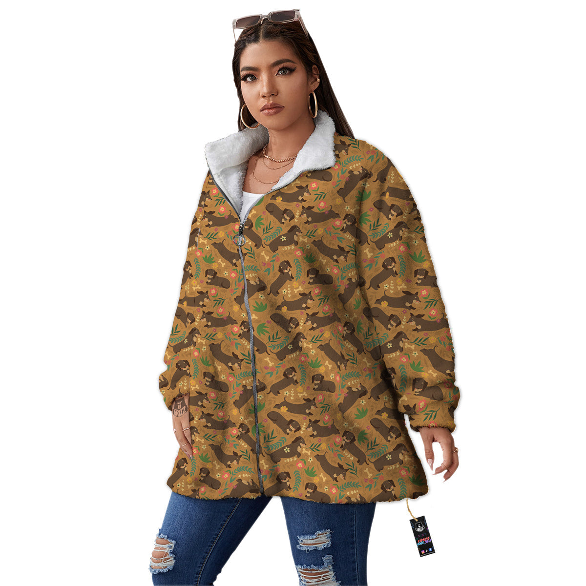 Dachshund Cute Print Pattern Women's Sherpa Jacket-grizzshop