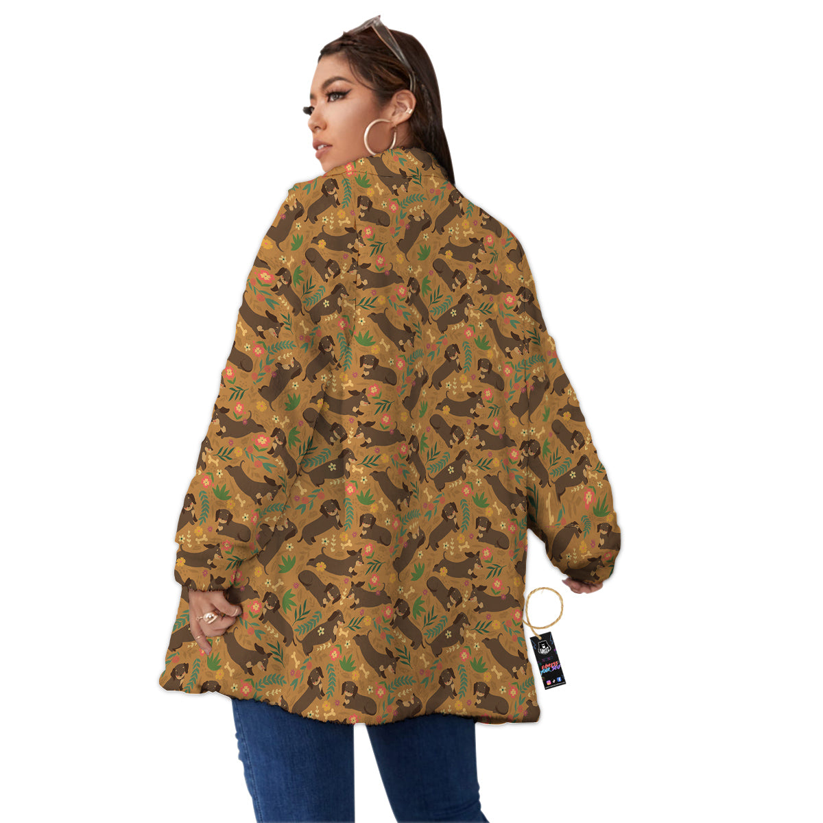 Dachshund Cute Print Pattern Women's Sherpa Jacket-grizzshop
