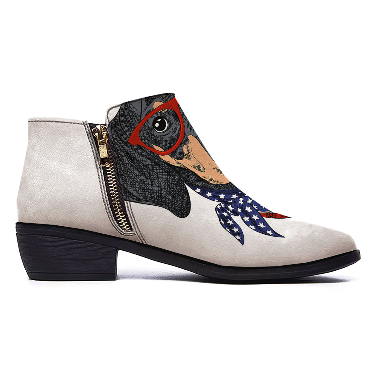 Dachshund Wearing Red Sunglasses Print Ankle Boots-grizzshop