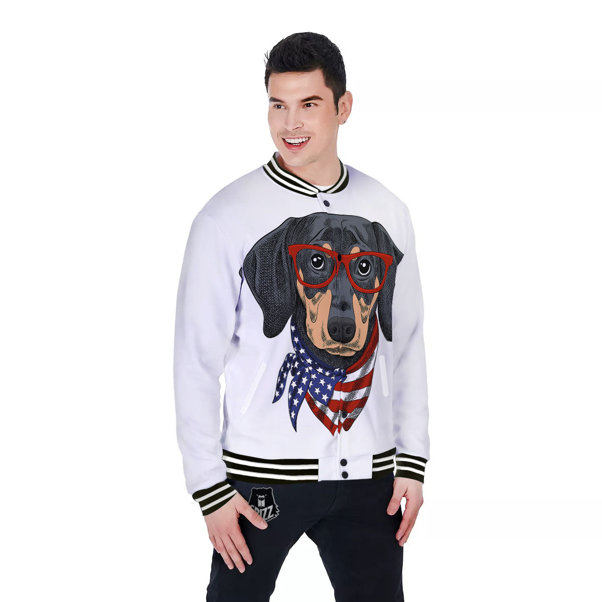 Dachshund Wearing Red Sunglasses Print Baseball Jacket-grizzshop