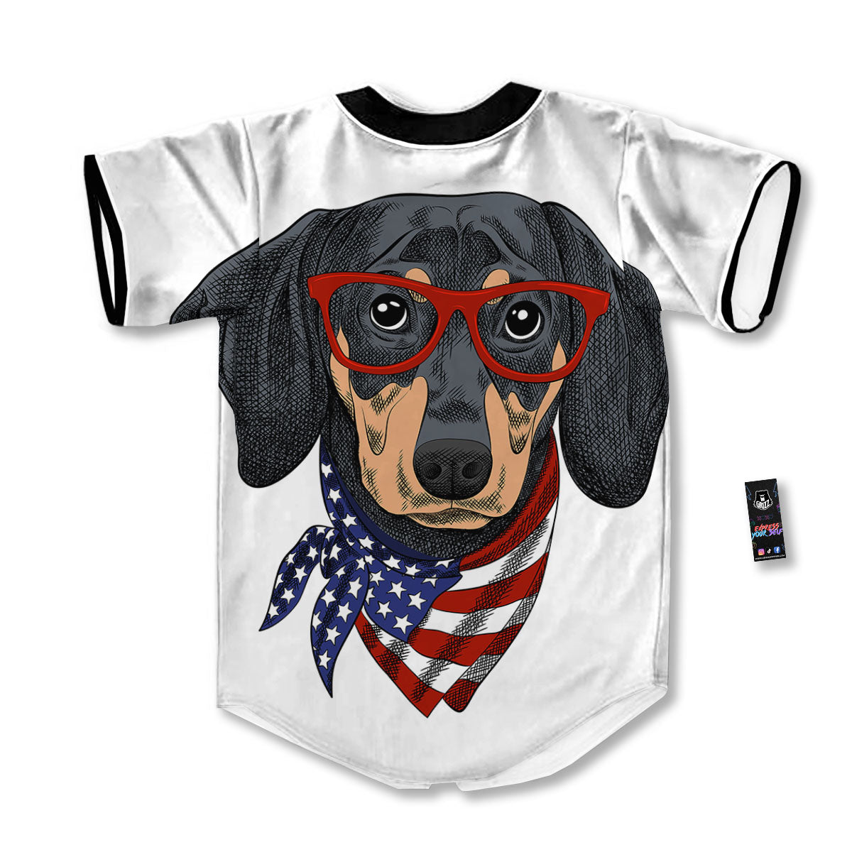 Dachshund Wearing Red Sunglasses Print Baseball Jersey-grizzshop